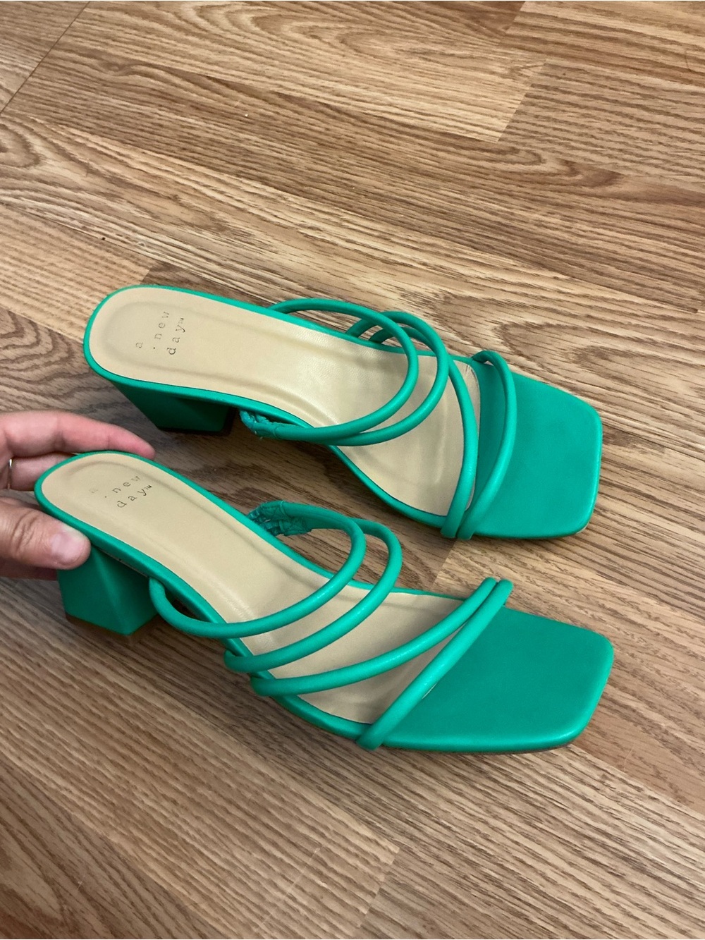 A New Day Teal Green Strappy Square-Toe Slide Heels Size 8 - Picture 8 of 8